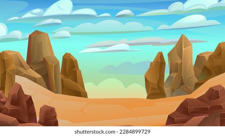 Rocks cliffs stone. High place. Landscape mountainous. Natural land desert. Cartoon style illustration. Vector.