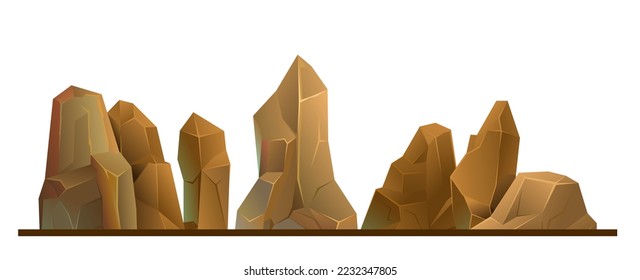Rocks cliffs stone. Landscape mountainous. Natural land desert. Isolated on white background. Cartoon style illustration. Vector