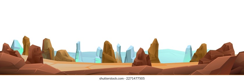 Rocks cliffs stone. Seamless composition. Landscape mountainous. Natural land desert. Cartoon style illustration. Isolated on white background. Vector.
