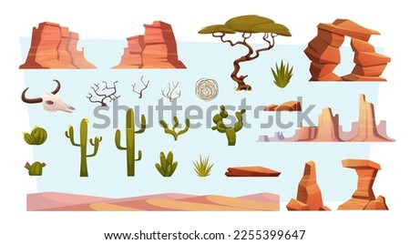 Rocks. Desert outdoor elements from hot climate exact vector cartoon rocks and cactuses