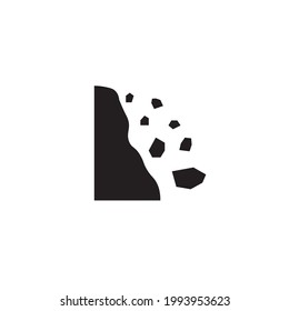 Rocks falling from the hill. Warning sign icon.