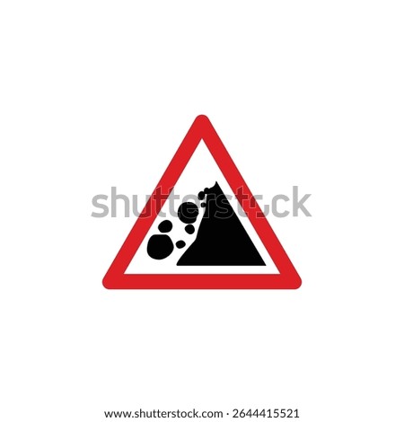 Rocks falling left triangle road sign isolated on white background. Reflective traffic sign symbol modern, simple, vector, icon for website design, mobile app, ui. Vector Illustration