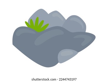 Rocas con ícono plano de césped Elementos paisajísticos. Ilustración del vector