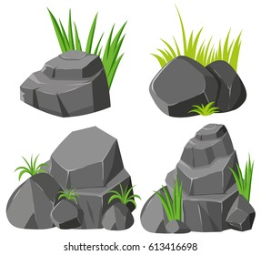 Rocks and grasses on white background illustration