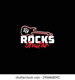 Rocks Guitars logo design. Cafe and bar neon sign. club live music symbol template vector
