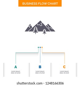 rocks, hill, landscape, nature, mountain Business Flow Chart Design with 3 Steps. Glyph Icon For Presentation Background Template Place for text.