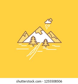 rocks, hill, landscape, nature, mountain Flat Line Filled Icon. Beautiful Logo button over yellow background for UI and UX, website or mobile application