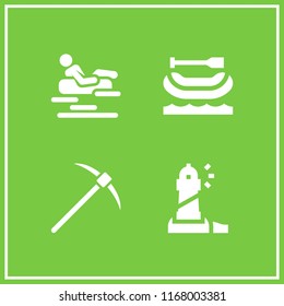 rocks icon. 4 rocks vector set. rafting, pickaxe and lighthouse icons for web and design about rocks theme