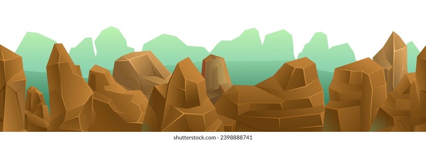 Rocks. Mountain range of stones and cliffs. Picture horizontally seamless. Object isolated on white background. Cartoon fun style Illustration vector