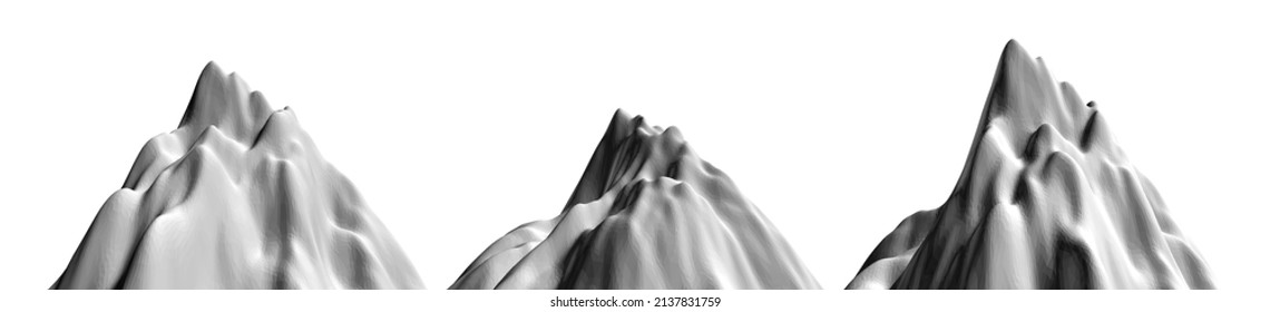 Rocks, mountains and hills set isolated on white background. Mountain peak. 3D vector illustration for brochure, magazine, poster, presentation, flyer or banner.