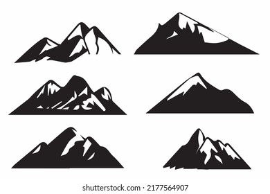 Rocks and mountains silhouettes for logo, icons, badges and labels. Camping, climbing, hiking, travel and outdoor recreation symbol. T-shirt print design. Vector illustration.