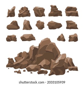 Rocks and mountains stones decorative garden elements nature scenery realistic set white background isolated vector illustration