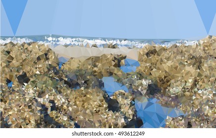 rocks on the beach in polygonal style