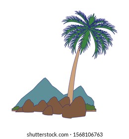 rocks and palm icon over white background, vector illustration