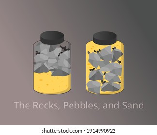 The Rocks, Pebbles, and Sand compare to prioritize important things in your life vector