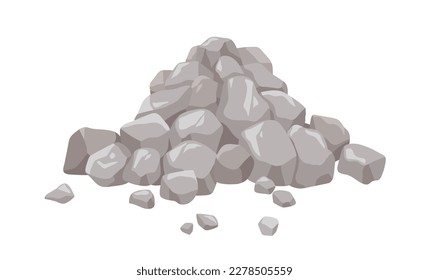 Rocks pile. Rubbles, construction stones heap. Broken boulders, building material. Grey cobbles, granite debris. Flat vector illustration isolated on white background