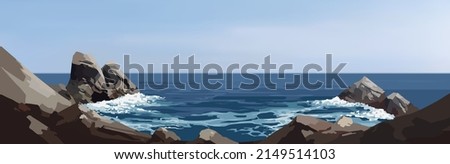 Image, Stock Photo Coast with rocks and sea in sunset