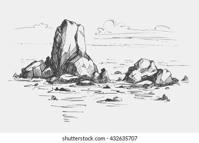 Rocks in the sea. Vector illustration.