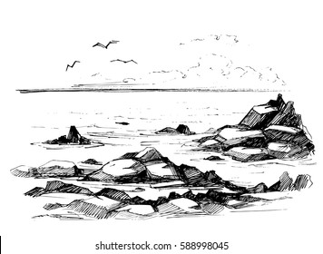 Rocks in the sea. Vector illustration.