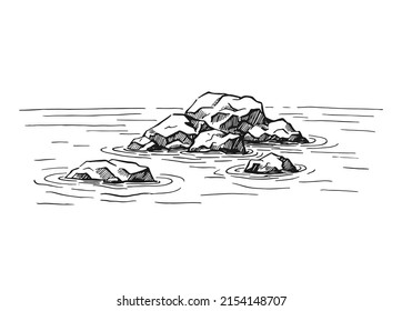 Rocks, seascape. Hand drawn illustration converted to vector.