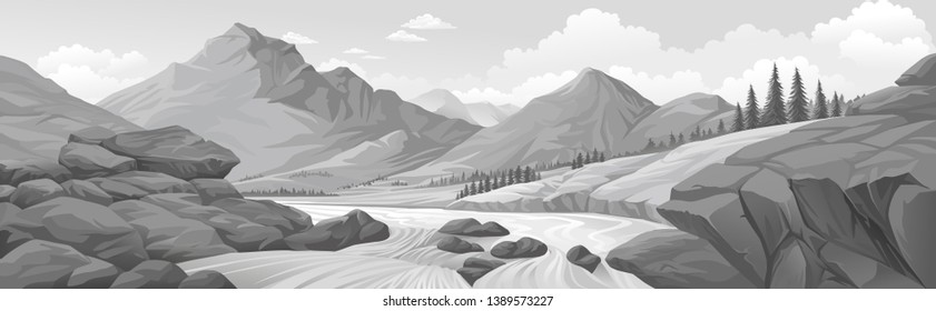 Rocks squeezing water streams across the mountain landscape