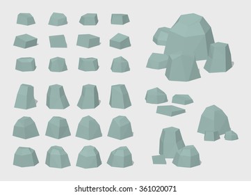 Rocks and stones. 3D lowpoly isometric vector illustration. The set of objects isolated against the white background and shown from different sides