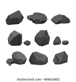 Rocks and stones. Black Rocks and stones single and rubble for game art architecture design