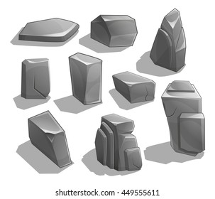 Rocks and stones. Cartoon Stones and rocks in isometric style. Set of different boulders. Vector illustration.