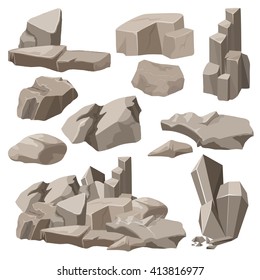 Rocks and stones elements collection set. Vector illustration. Cartoon stone for game.