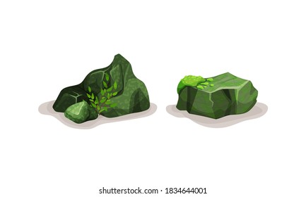 Rocks and Stones with Green Grass Vector Set
