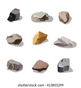 Rocks and stones mountain set. Rock and stone cartoon objects for game ui industry. Icon app design isolated on white. Vector eps10