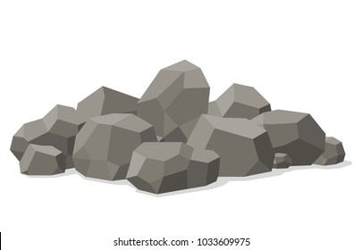 Rocks and stones piled isolated on white background. Stones and rocks in isometric 3d flat style. Different boulders. Vector illustration