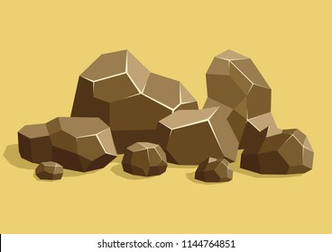 Rocks and stones piled. Set different shapes and sized boulders. Stones and rocks in isometric 3d flat style for background natural landscape and game. Vector illustration