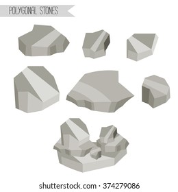 Rocks and stones. Polygonal design. Rocks and stones single or piled for damage and rubble for game art architecture design.