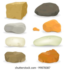 Grupo de piedras y piedras/ Ilustración de un conjunto de varias rocas y otras rocas, minerales y minerales dibujados en dibujos animados