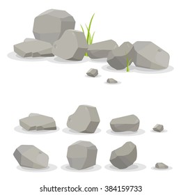 Rocks and stones single or piled for damage and rubble for game art architecture design