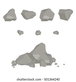 Rocks And Stones Single Or Piled For Damage And Rubble For Game Art Architecture Design. Rock Stone Cartoon Icon