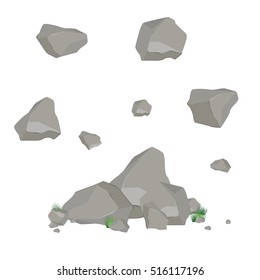 Rocks and stones single or piled for damage and rubble for game art architecture design. Rock stone cartoon icon