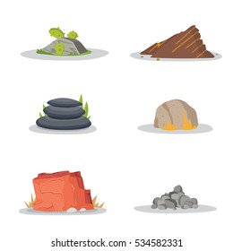 Rocks and stones single or piled for damage and rubble for game art architecture design. boulder vector