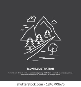 rocks, tree, hill, mountain, nature Icon. Line vector symbol for UI and UX, website or mobile application