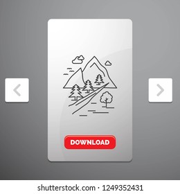 rocks, tree, hill, mountain, nature Line Icon in Carousal Pagination Slider Design & Red Download Button