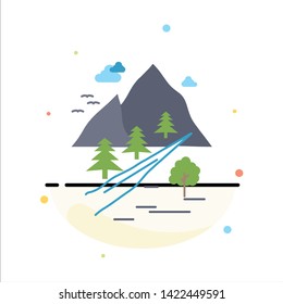 rocks, tree, hill, mountain, nature Flat Color Icon Vector