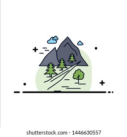rocks, tree, hill, mountain, nature Flat Color Icon Vector