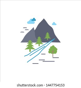 rocks, tree, hill, mountain, nature Flat Color Icon Vector