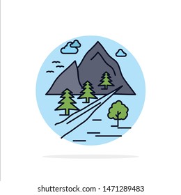 rocks, tree, hill, mountain, nature Flat Color Icon Vector. Vector Icon Template background