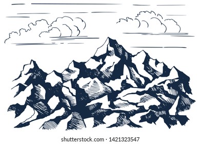 Rocks vector sketch. The tops of the mountains on the horizon.