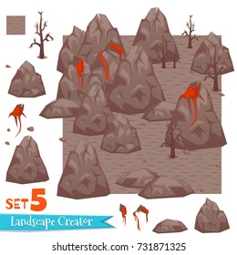 Rocks and volcanoes set. Vector illustration