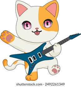 Rockstar cat with guitar illustration