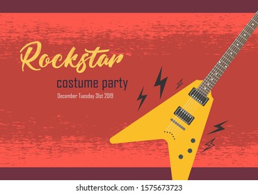 Rockstar costume party poster. Rockstar guitar music poster