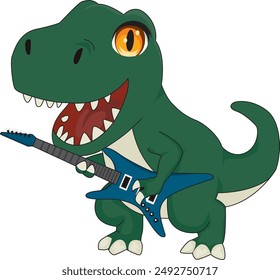 Rockstar dinosaur with guitar illustration cool dino